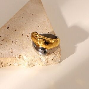 High Polish Stainless Steel Punk Connected Silver Gold Color Crossed Dome Ring